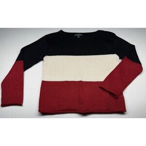 Lauren Ralph Lauren Sweater Womens Small Colorblock Crewneck Red Black Preppy